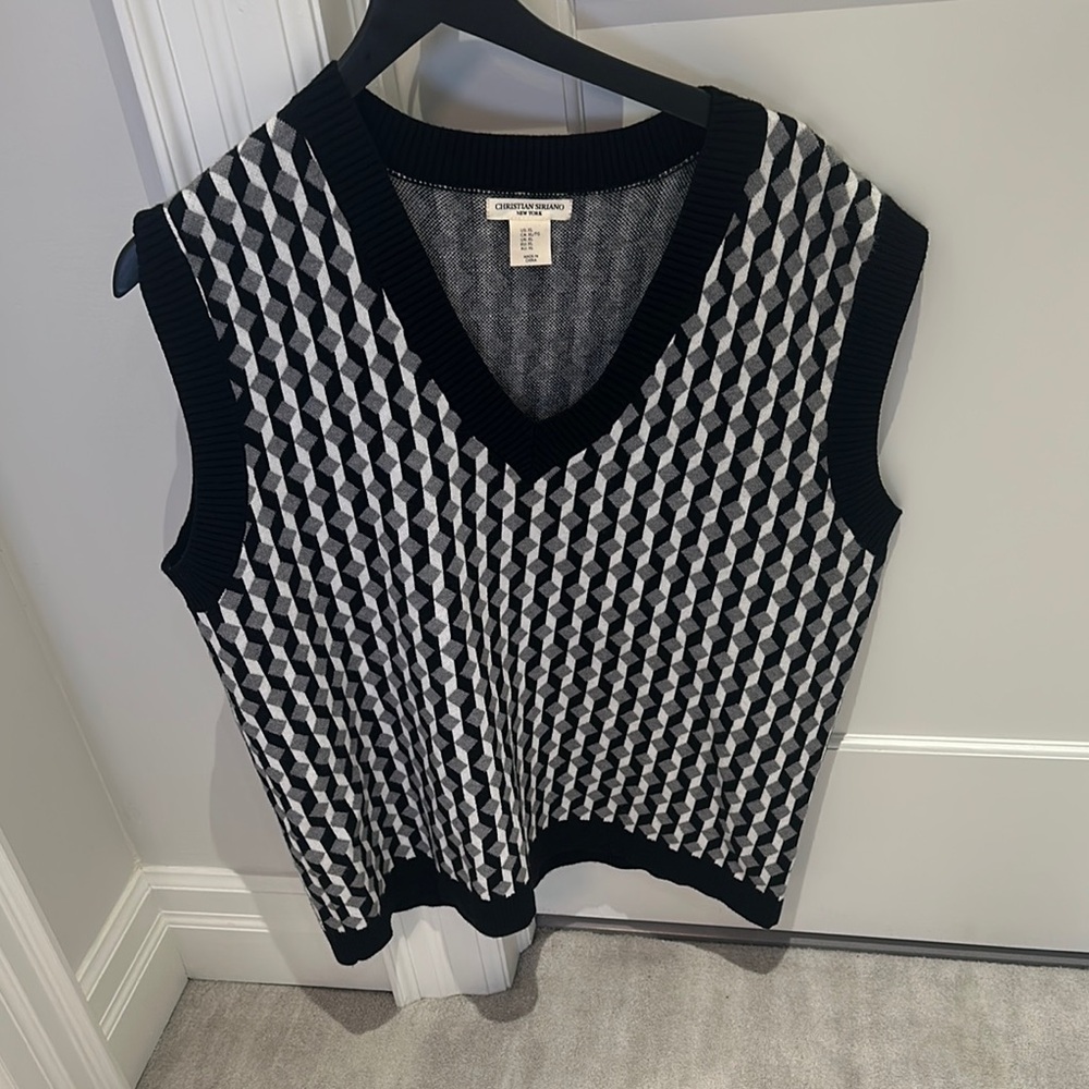 Christian Siriano Black and White Boxy Sweater Vest